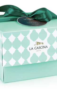 Bild mit handgefertigtem Panettone mit Bergamotte Crème im Karton verpackt
